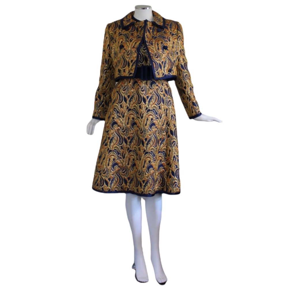 VINTAGE 1960s Malcolm Starr 3-piece Dress, Jacket + Belt - Size M/L